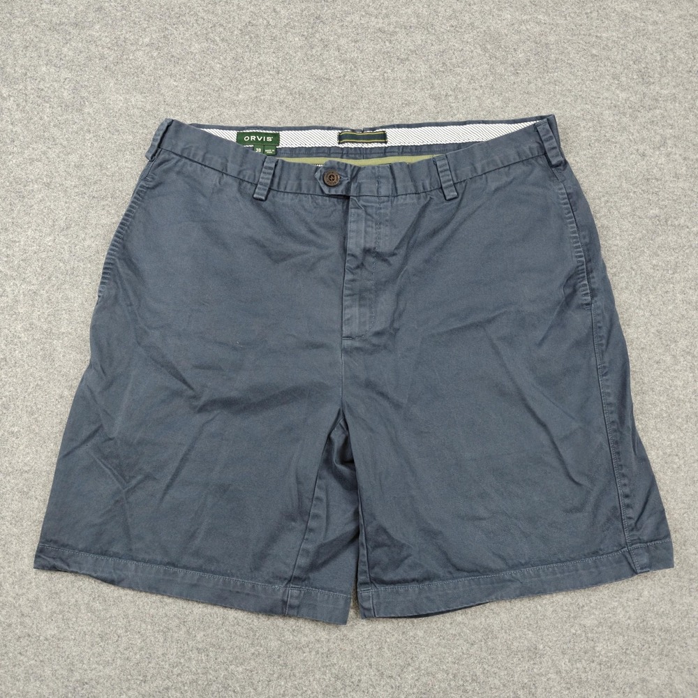 Orvis Shorts Mens 38 Blue 9" Inseam Cotton Canvas Chino Flat Front Summer - Picture 1 of 10